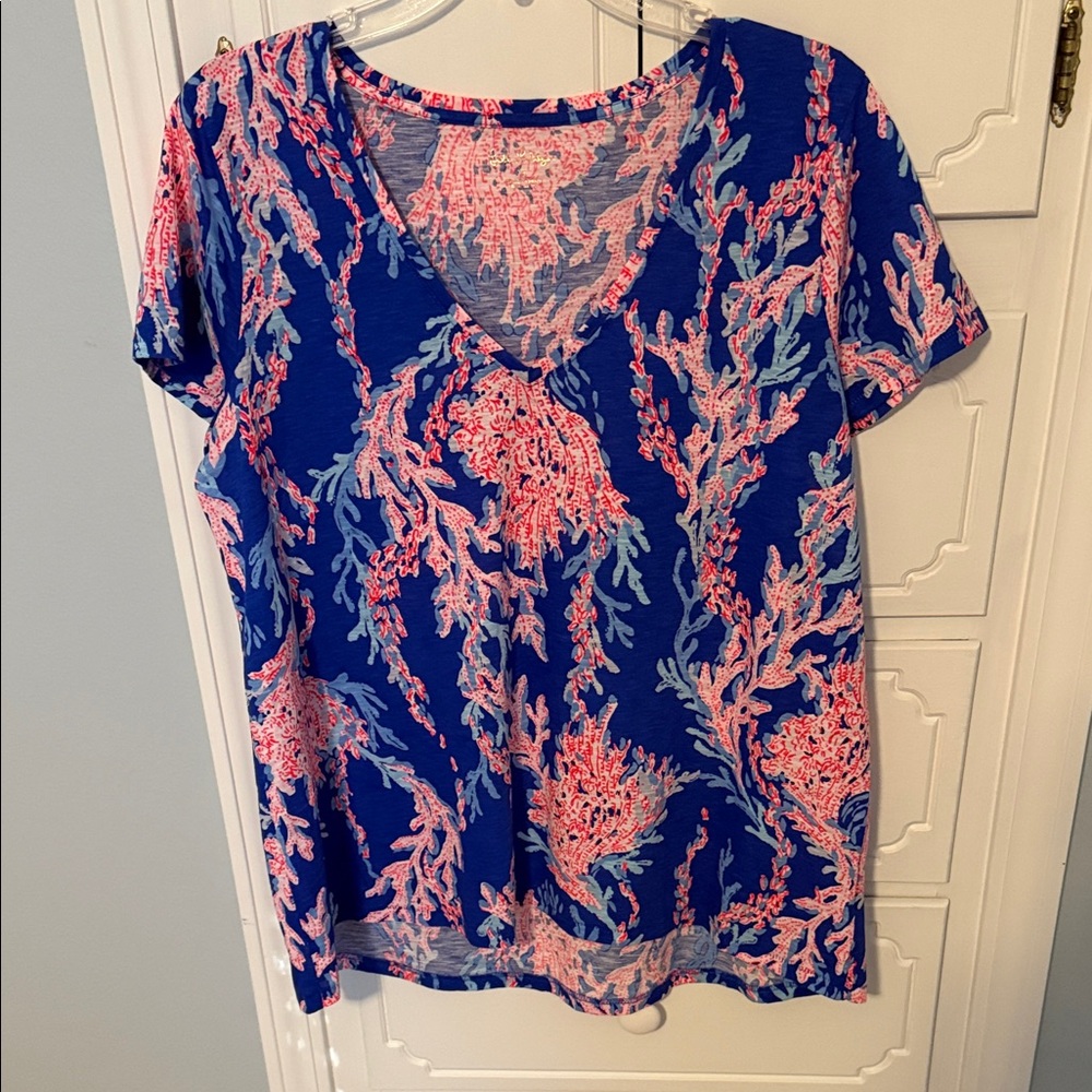 Lilly Pulitzer Vibrant Blue and Pink Coral Blouse